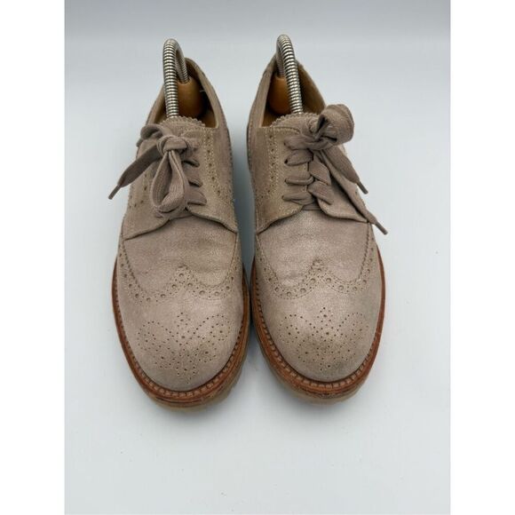 Brunello Cucinelli Suede Lug Sole Wingtip Oxford Shoes Tan Metallic Size 39.5 (w main image 6